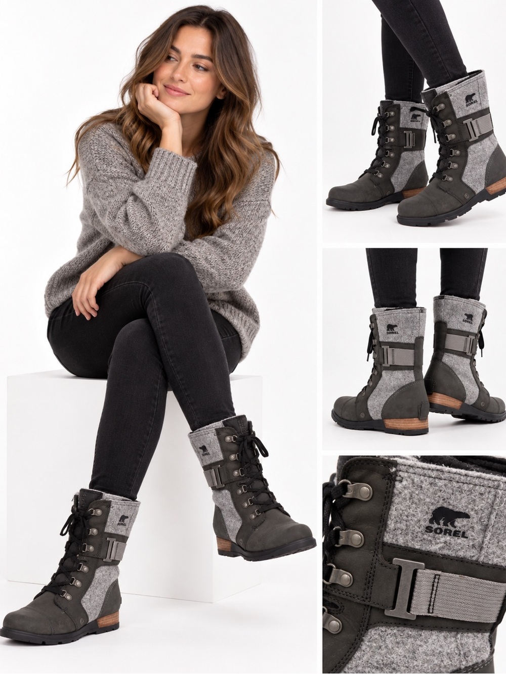 Sorel Gray and Charcoal Lace-Up Mid-Calf Women's Boots
